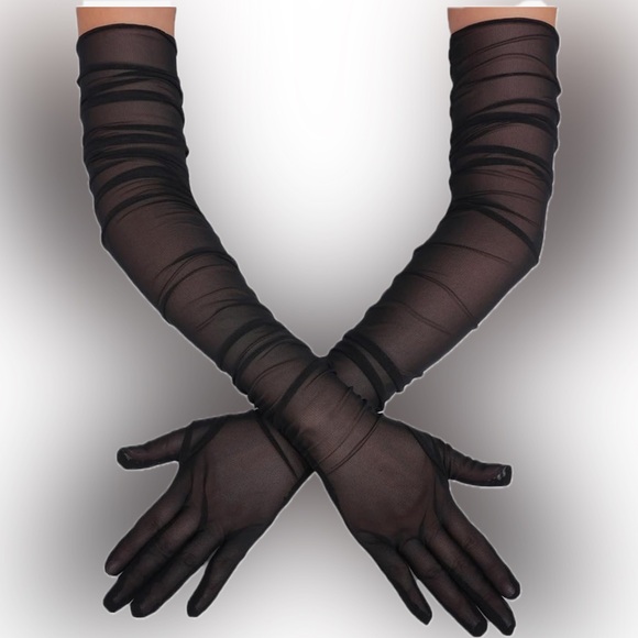 Elegant Long Black Sheer Gloves | Brand New - Picture 13 of 14